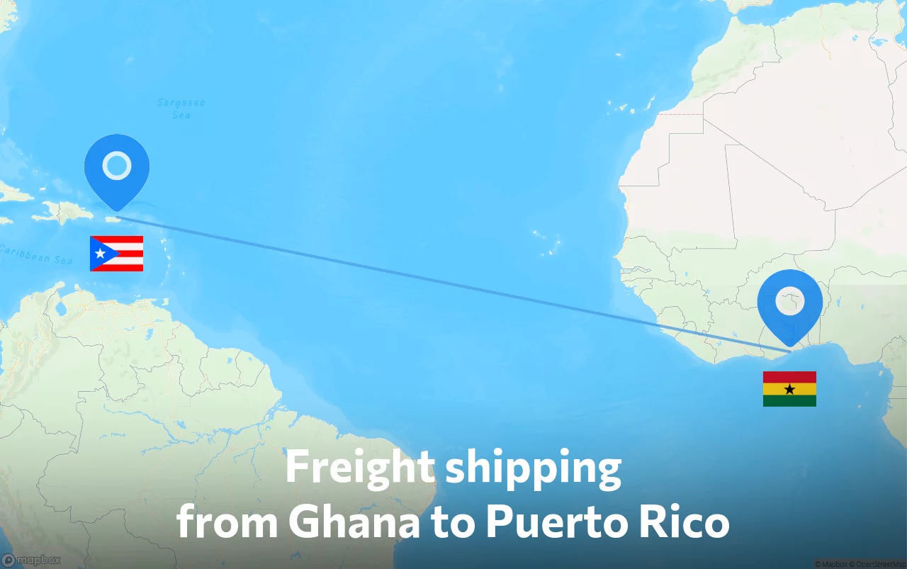 Shipping route from Ghana to Puerto Rico