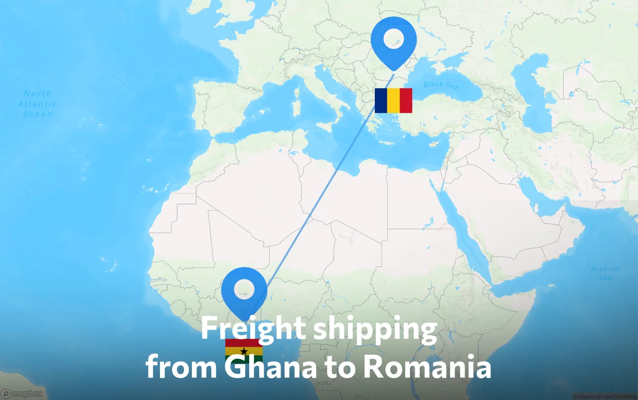 Shipping route from Ghana to Romania