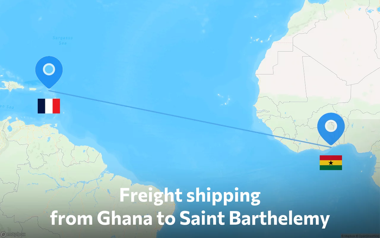 Shipping route from Ghana to Saint Barthelemy