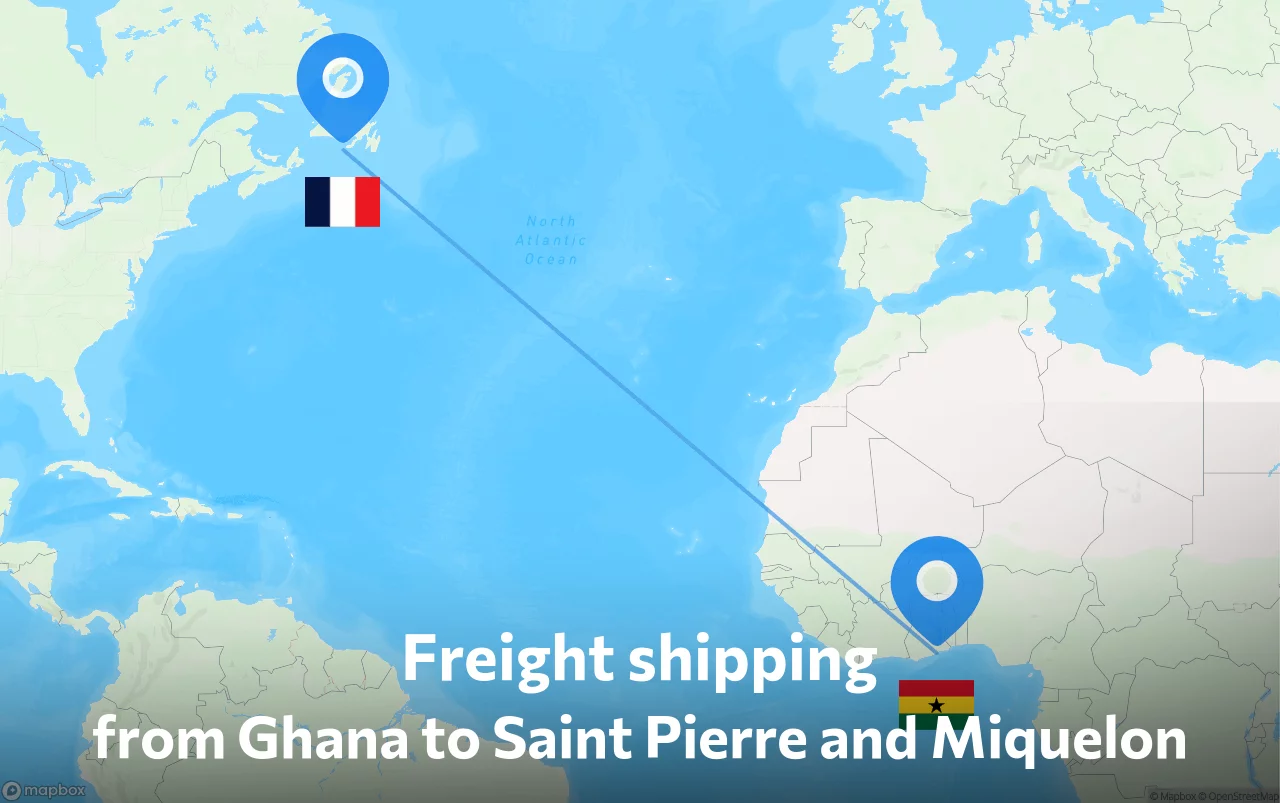 Shipping route from Ghana to Saint Pierre and Miquelon