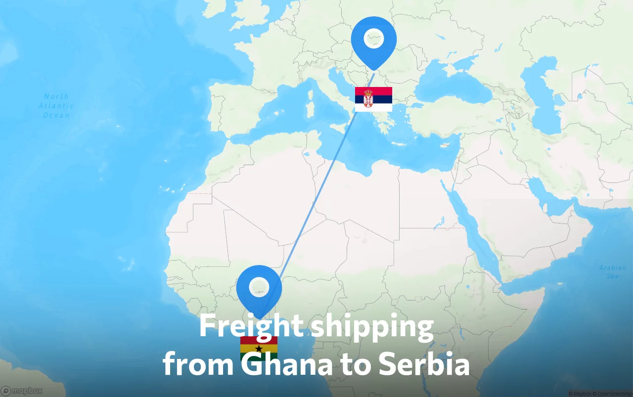 Shipping route from Ghana to Serbia