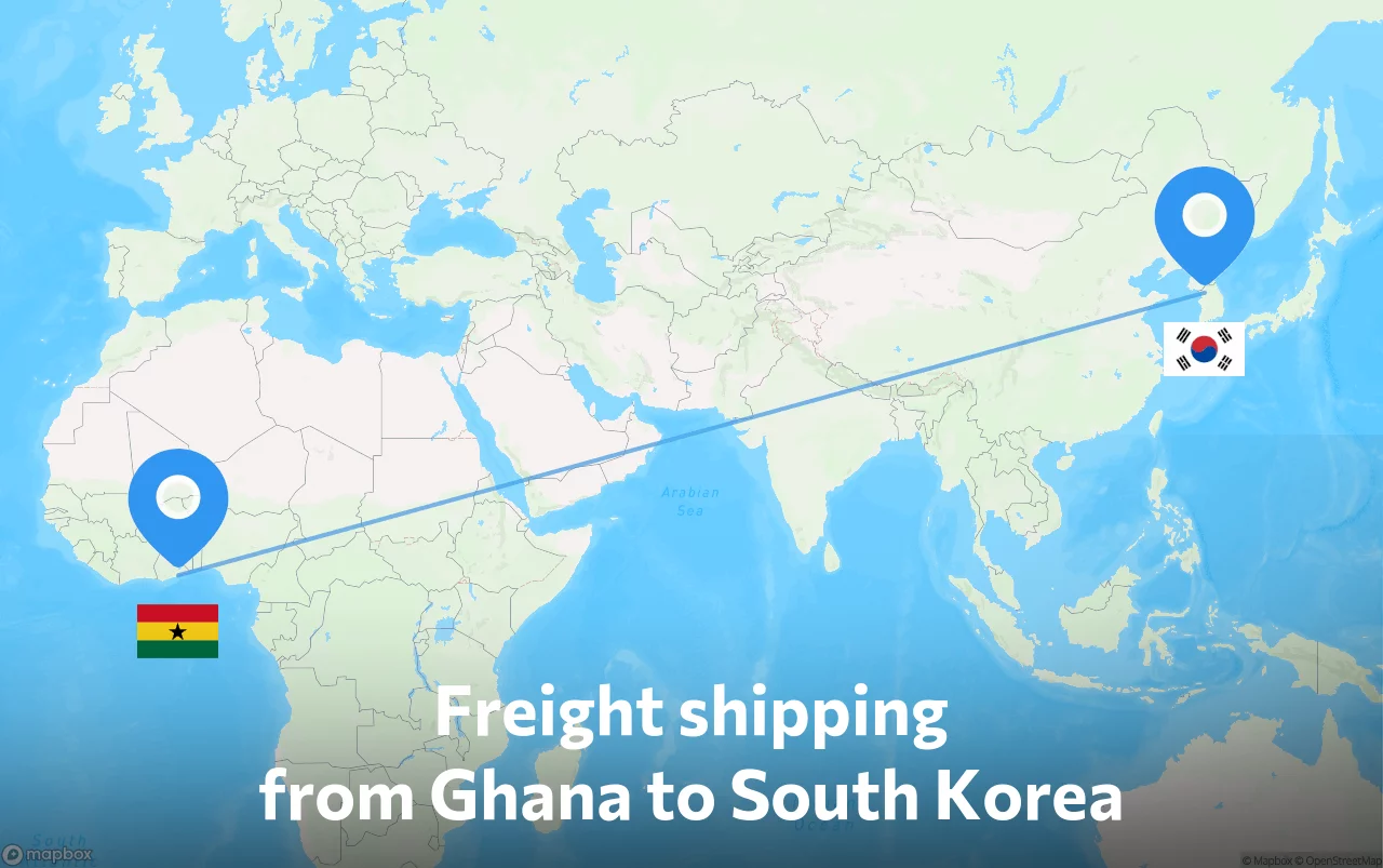 Shipping route from Ghana to South Korea