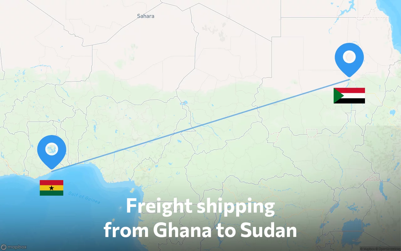 Shipping route from Ghana to Sudan