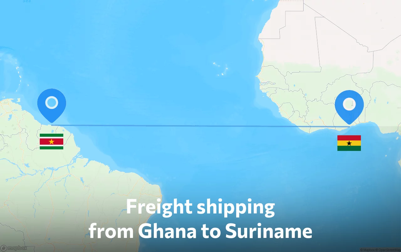 Shipping route from Ghana to Suriname