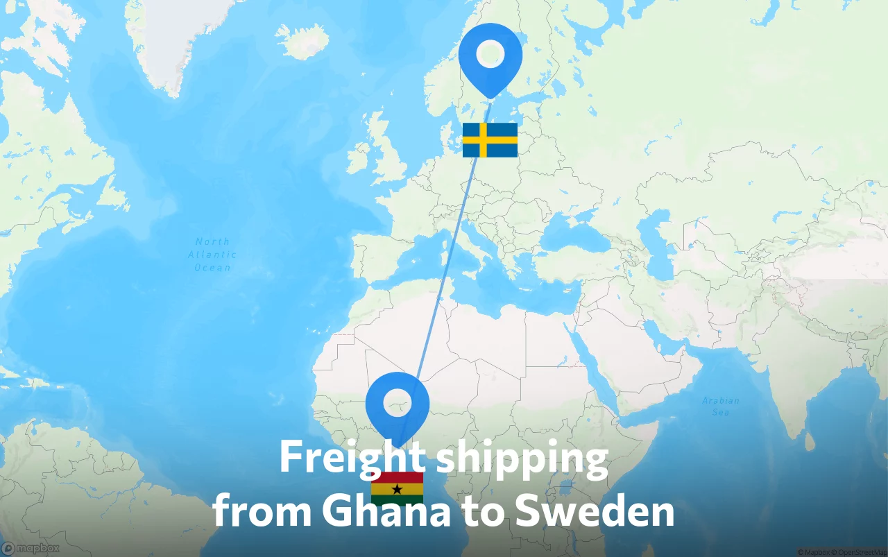 Shipping route from Ghana to Sweden
