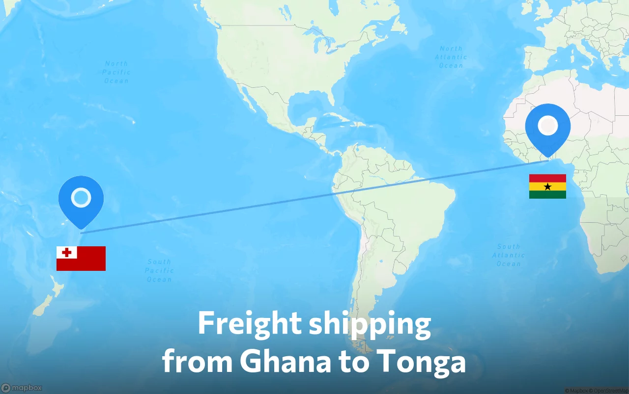 Shipping route from Ghana to Tonga