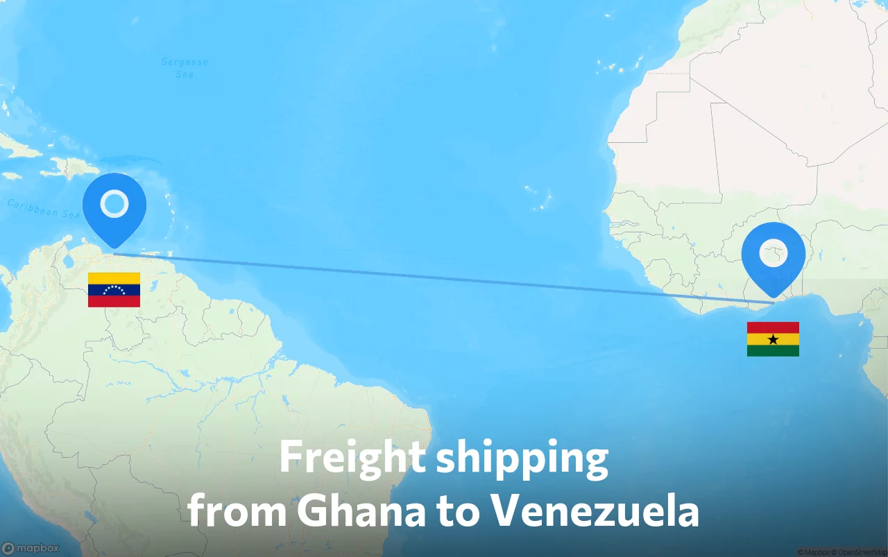Shipping route from Ghana to Venezuela