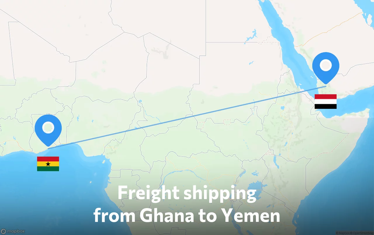 Shipping route from Ghana to Yemen