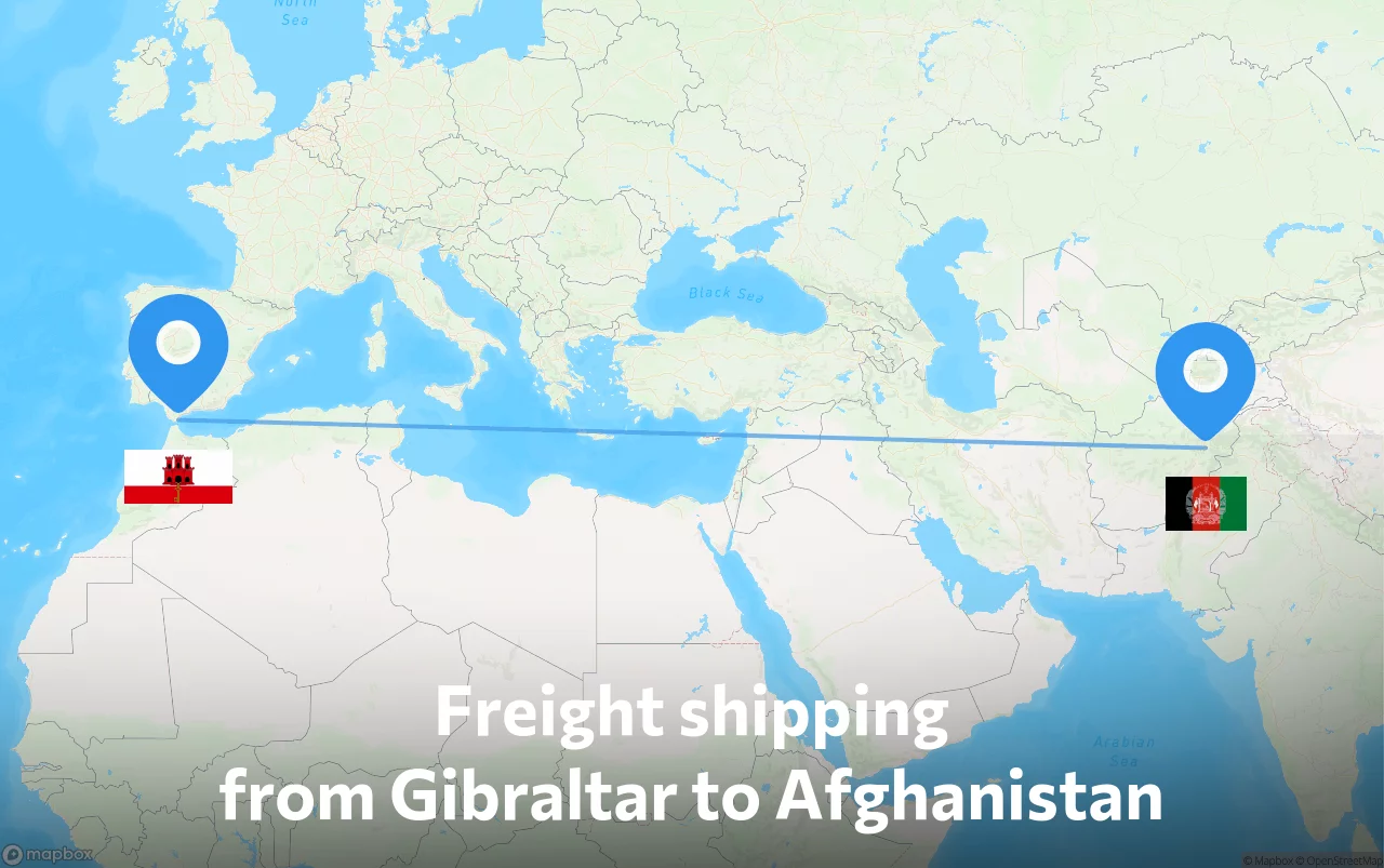 Shipping route from Gibraltar to Afghanistan
