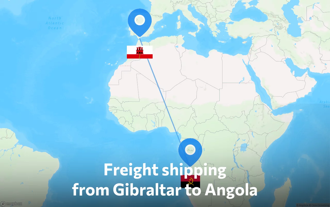 Shipping route from Gibraltar to Angola