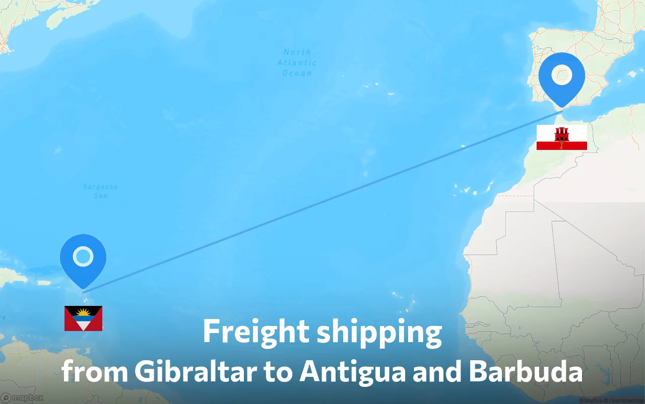 Shipping route from Gibraltar to Antigua and Barbuda