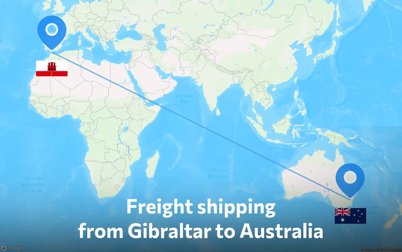 Shipping route from Gibraltar to Australia