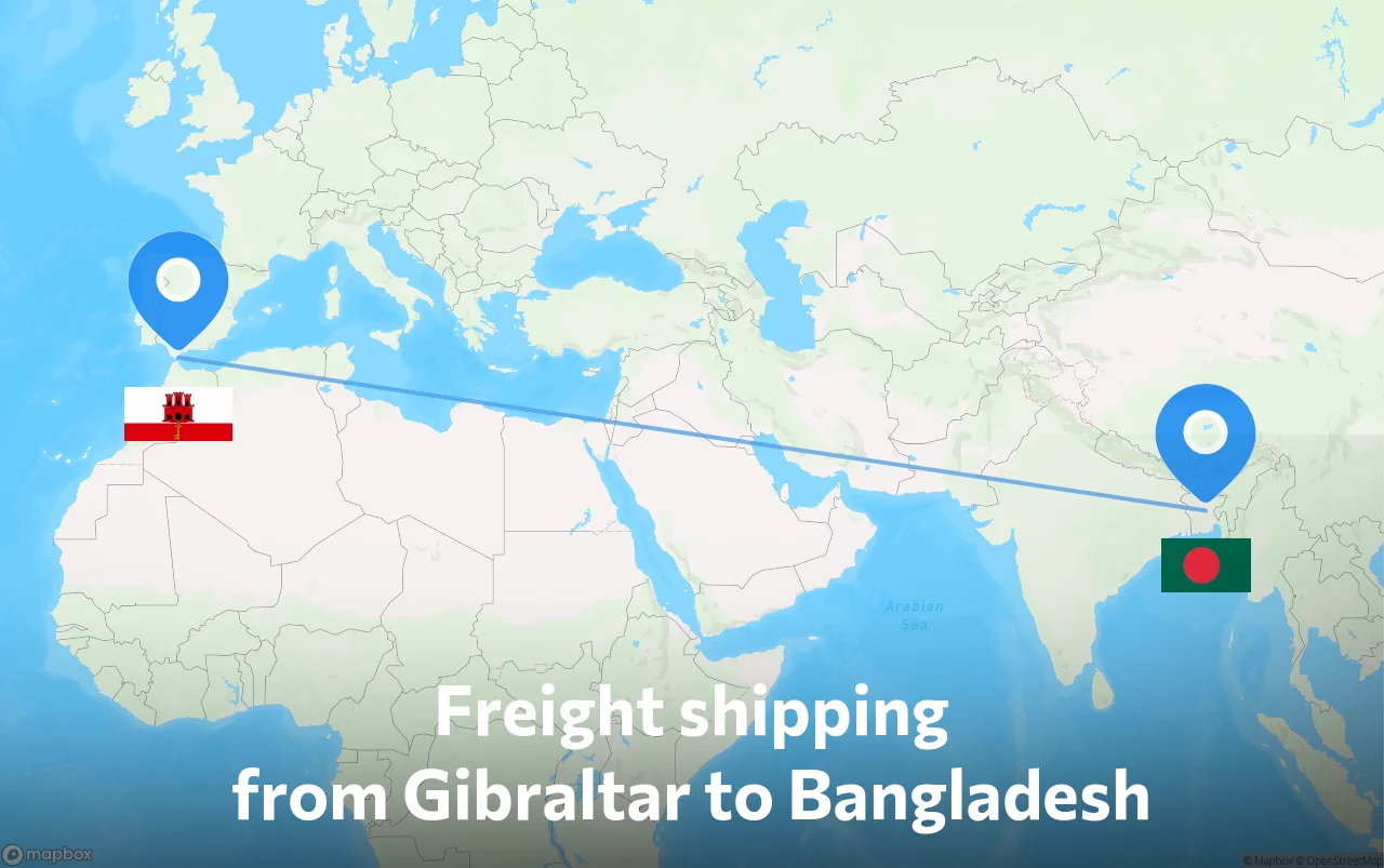 Shipping route from Gibraltar to Bangladesh