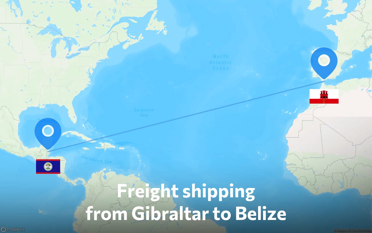 Shipping route from Gibraltar to Belize