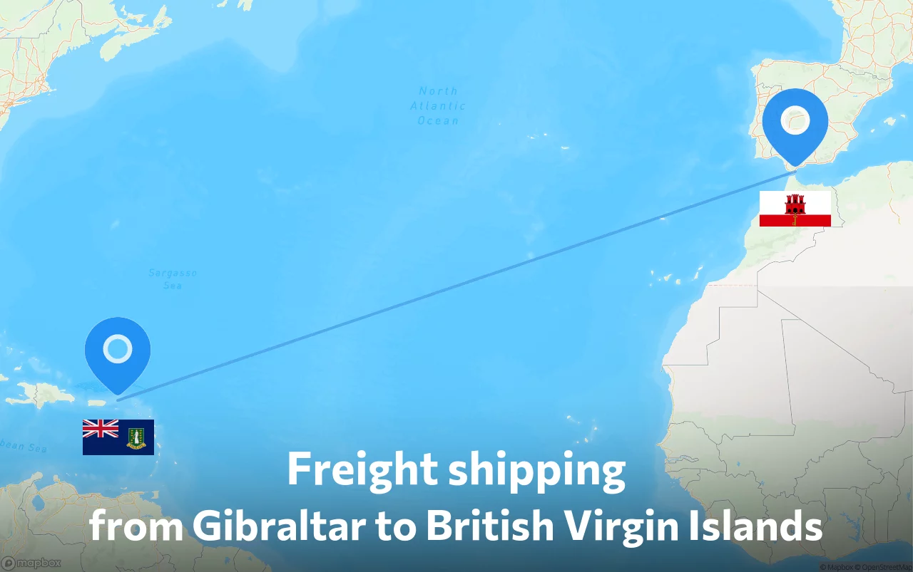 Shipping route from Gibraltar to British Virgin Islands