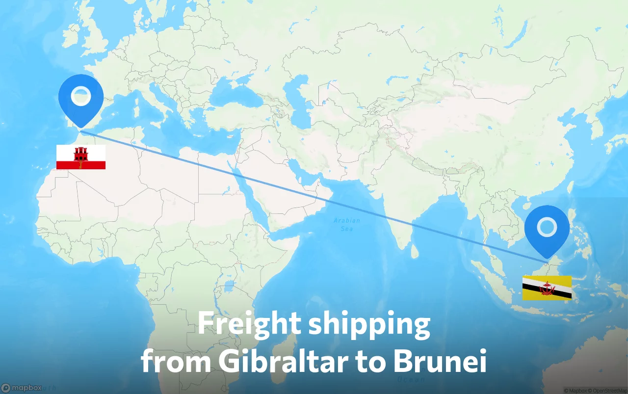 Shipping route from Gibraltar to Brunei