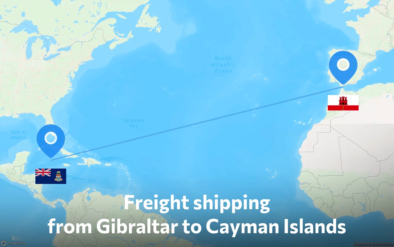 Shipping route from Gibraltar to Cayman Islands