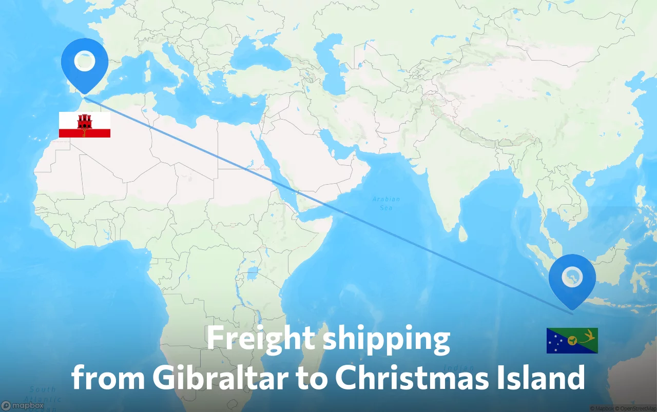 Shipping route from Gibraltar to Christmas Island