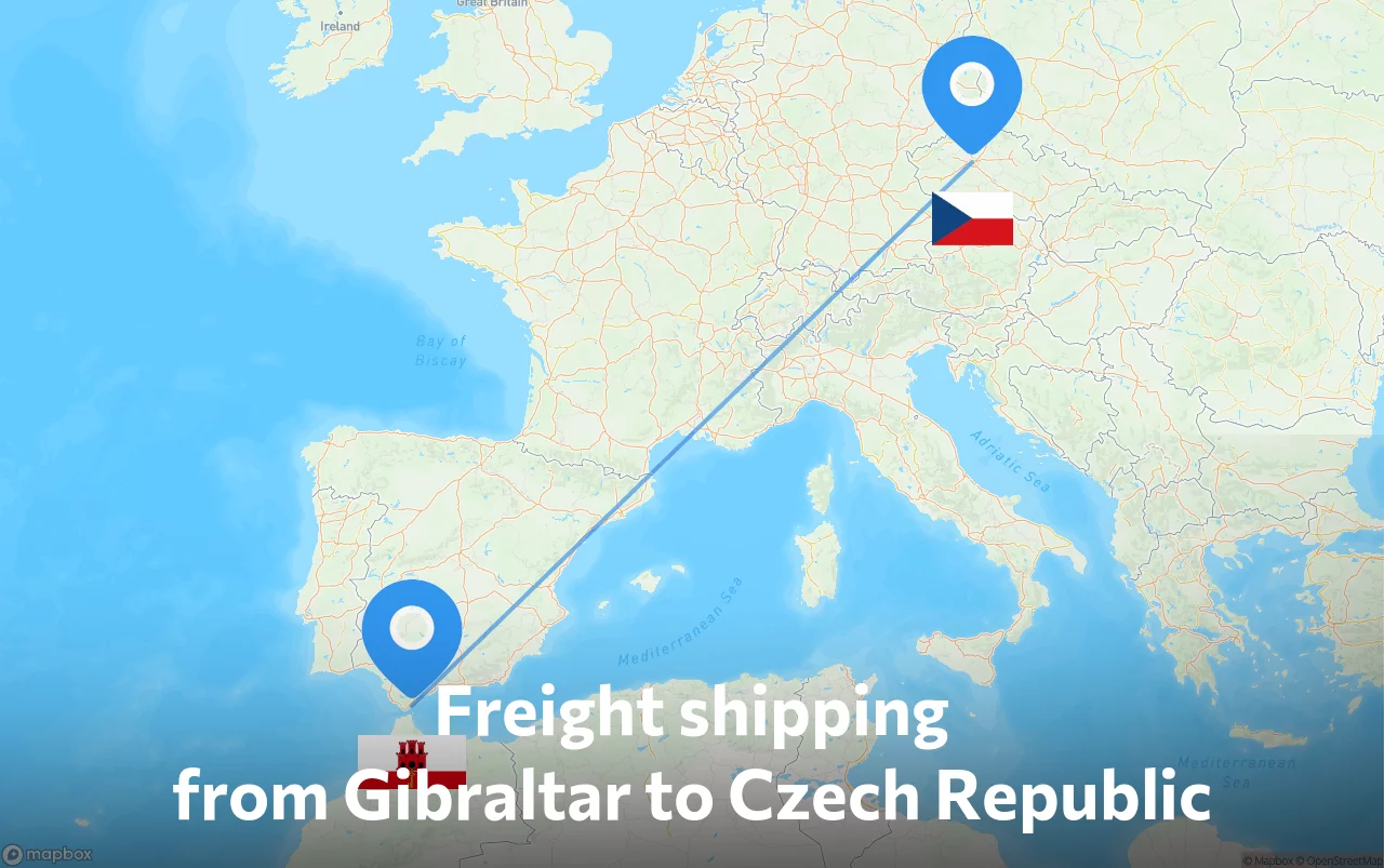 Shipping route from Gibraltar to Czech Republic