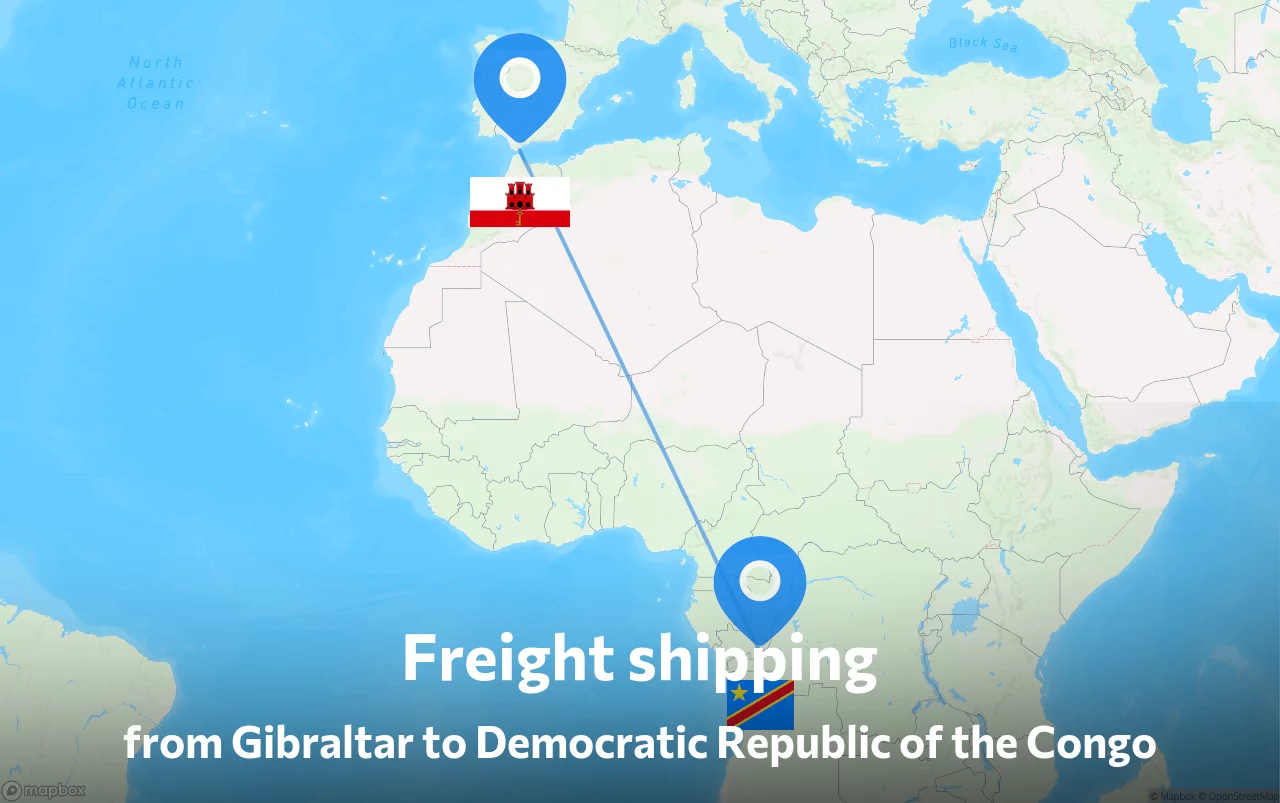 Shipping route from Gibraltar to Democratic Republic of the Congo