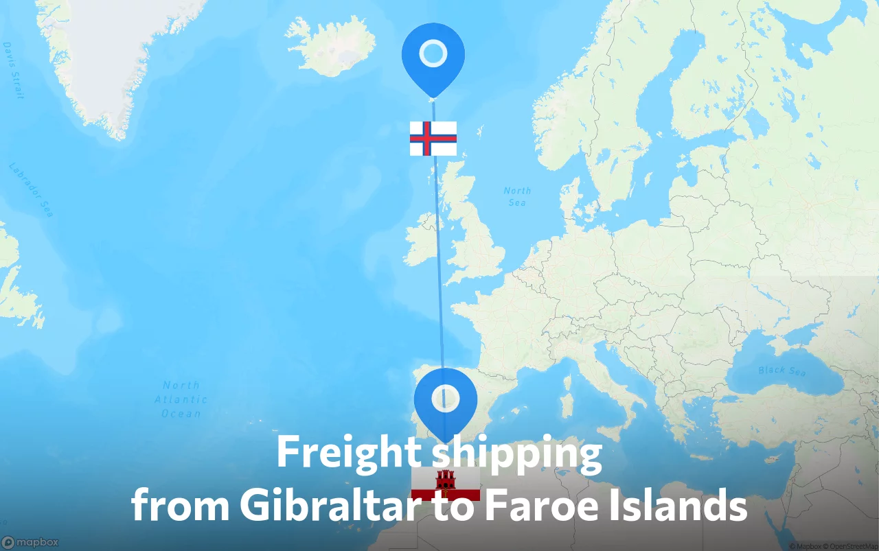 Shipping route from Gibraltar to Faroe Islands