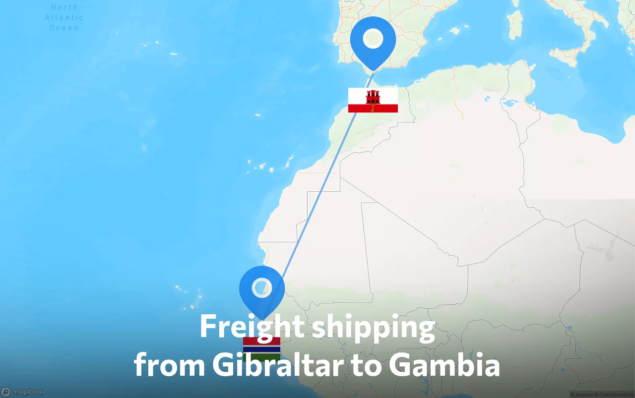 Shipping route from Gibraltar to Gambia
