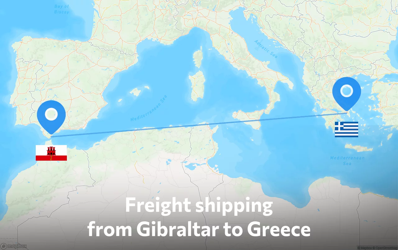 Shipping route from Gibraltar to Greece