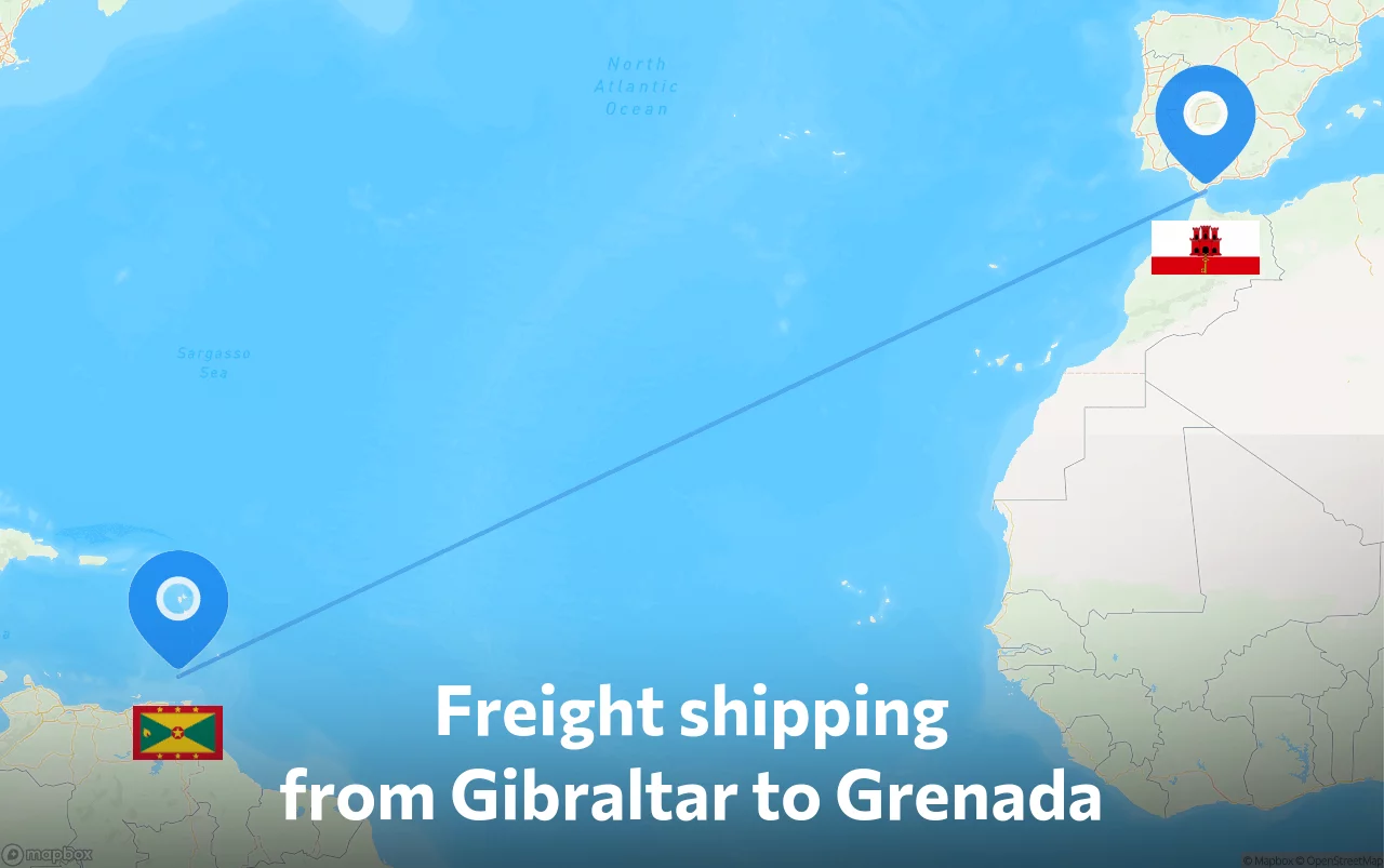Shipping route from Gibraltar to Grenada