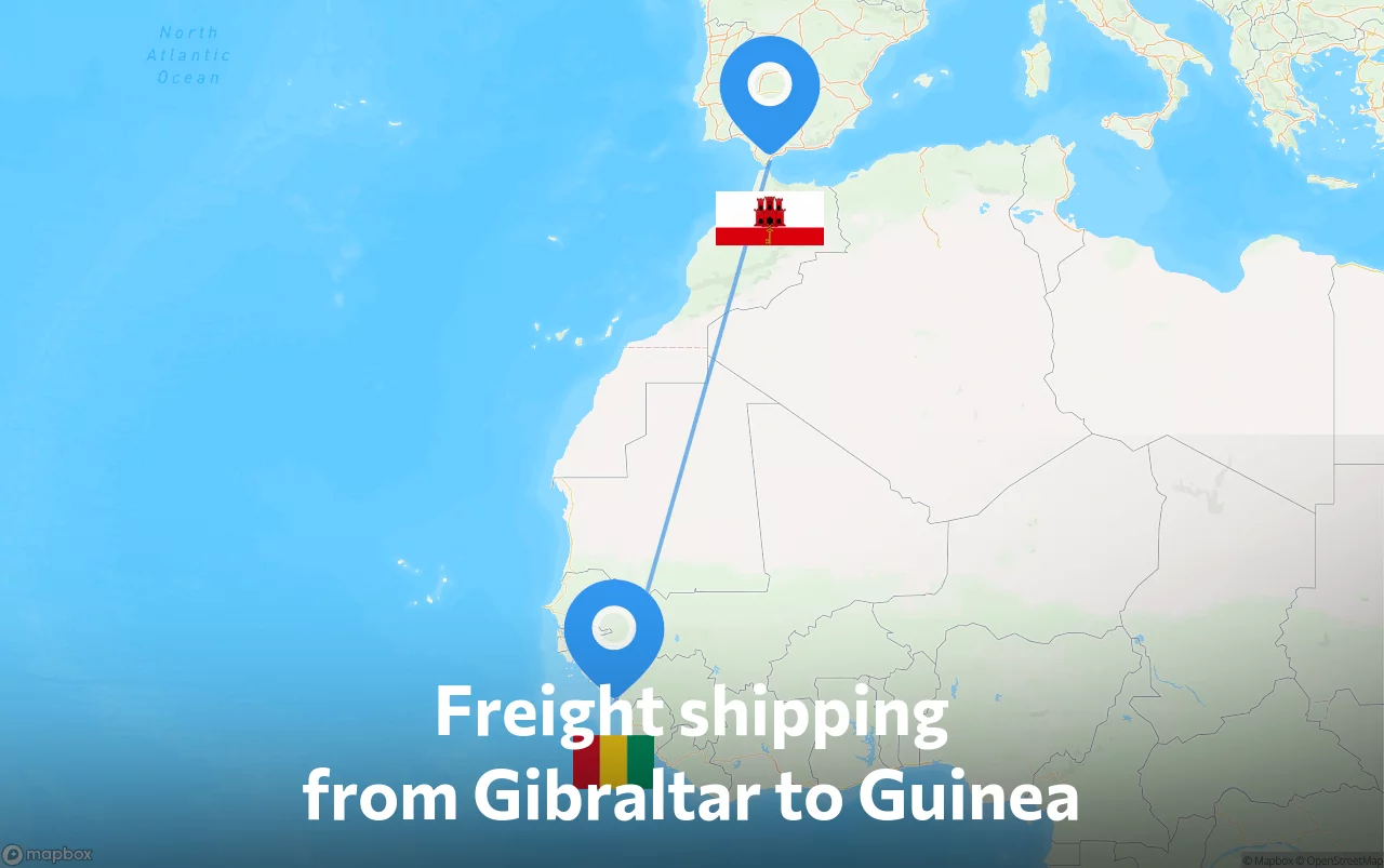 Shipping route from Gibraltar to Guinea