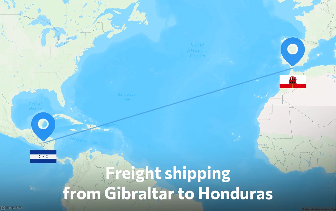 Shipping route from Gibraltar to Honduras