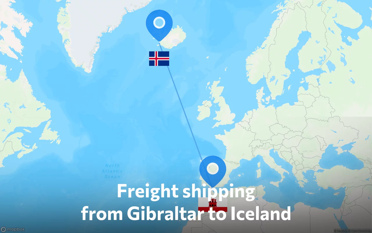 Shipping route from Gibraltar to Iceland