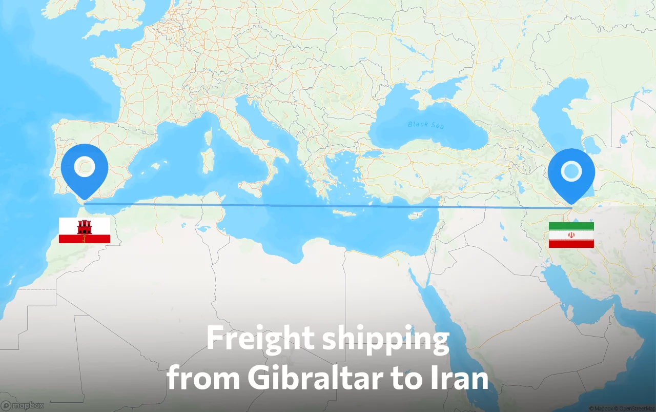 Shipping route from Gibraltar to Iran