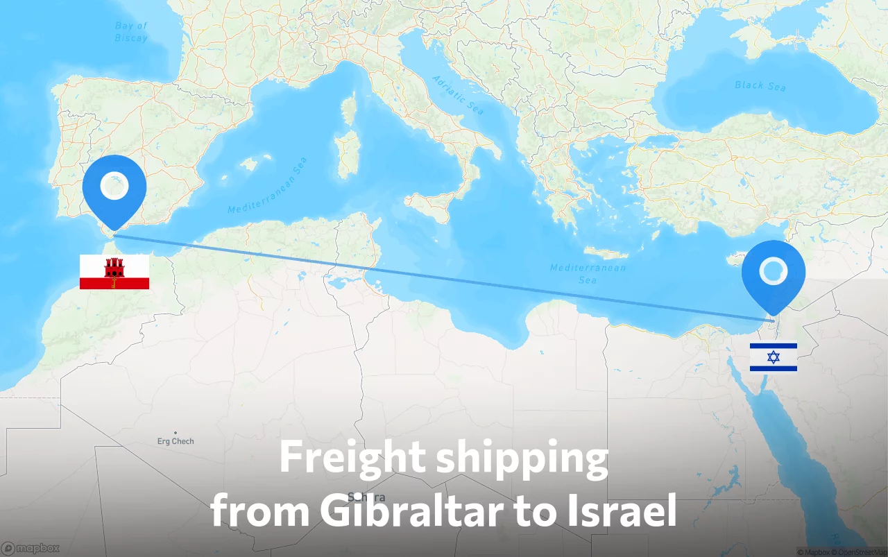 Shipping route from Gibraltar to Israel
