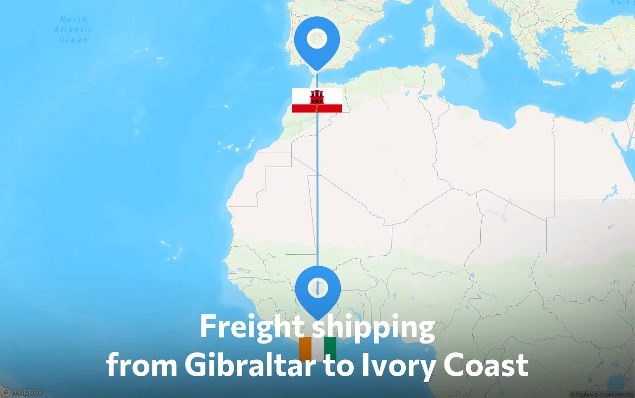 Shipping route from Gibraltar to Ivory Coast