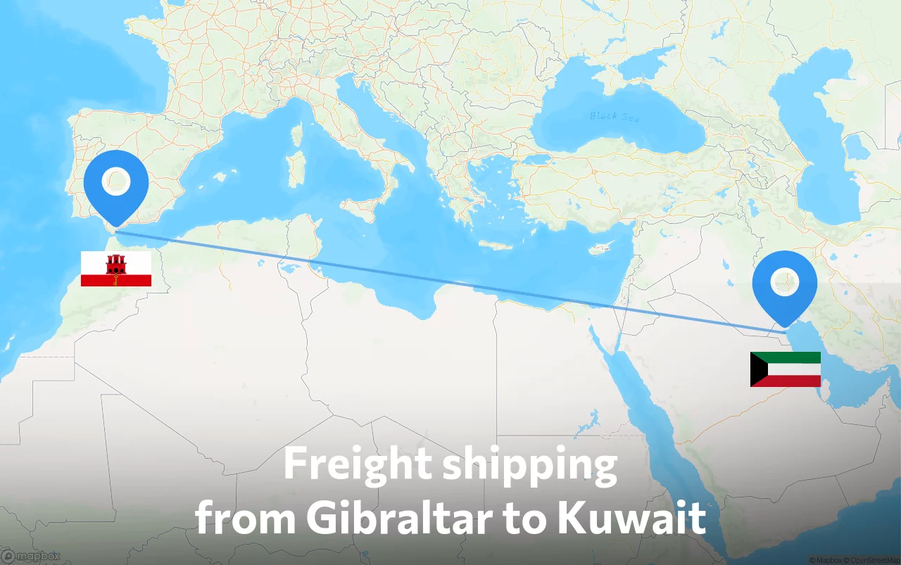 Shipping route from Gibraltar to Kuwait