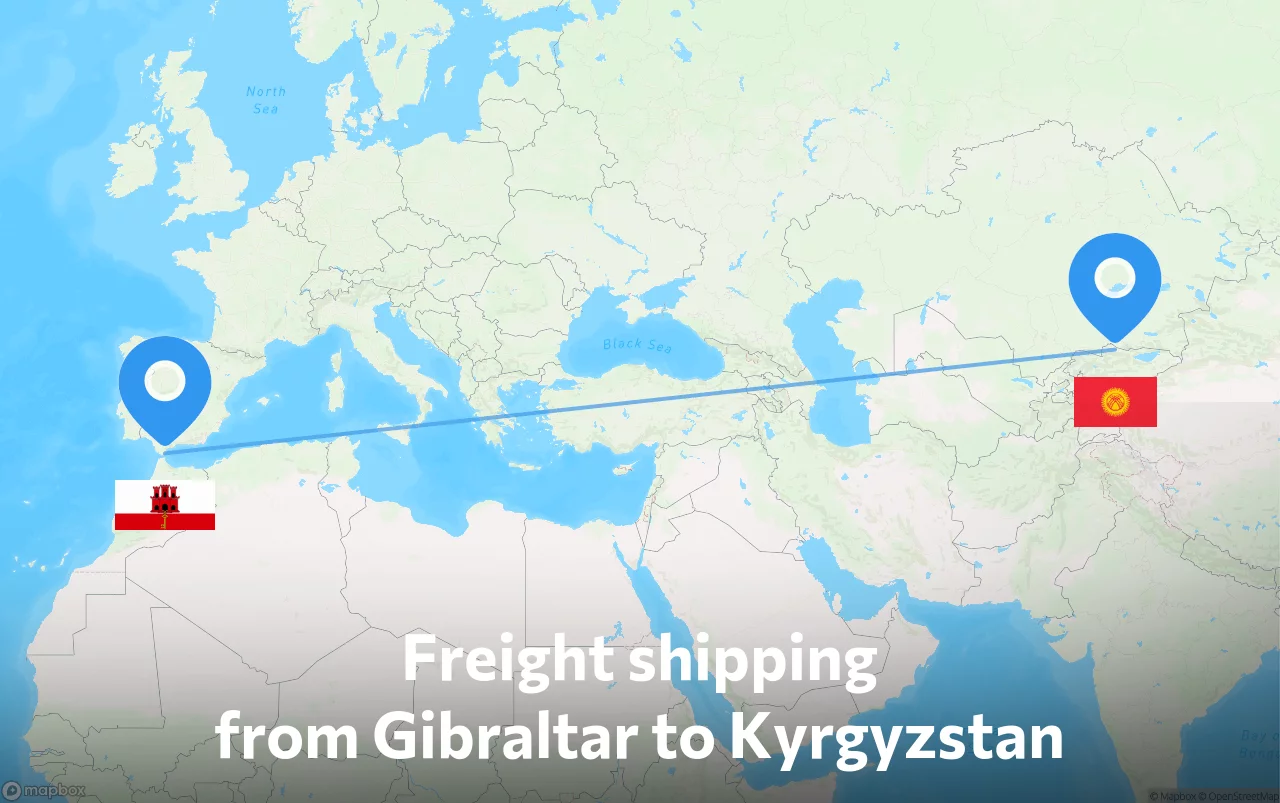 Shipping route from Gibraltar to Kyrgyzstan
