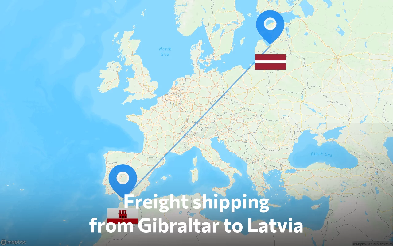 Shipping route from Gibraltar to Latvia