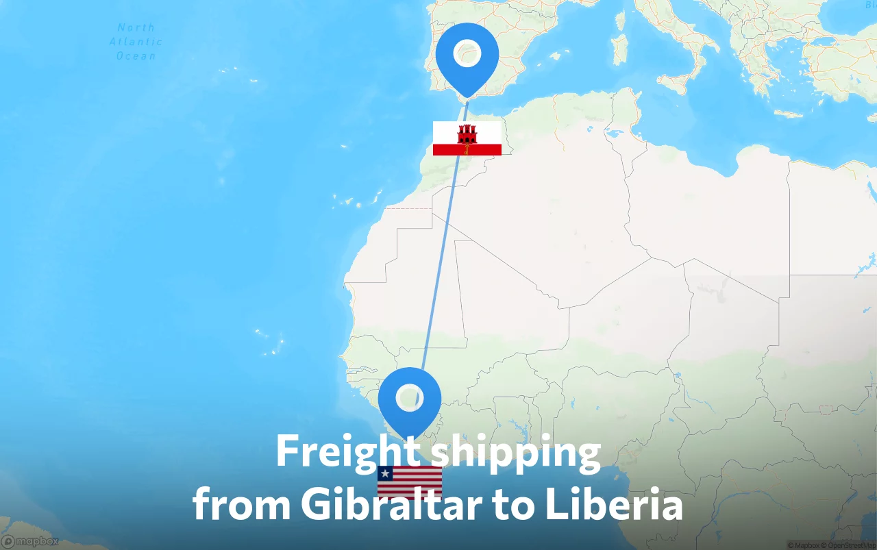 Shipping route from Gibraltar to Liberia
