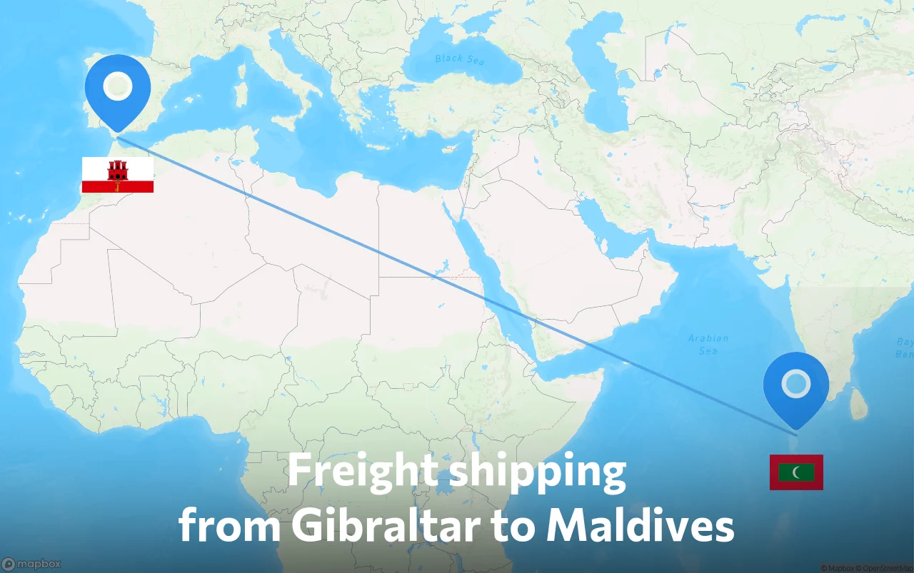 Shipping route from Gibraltar to Maldives