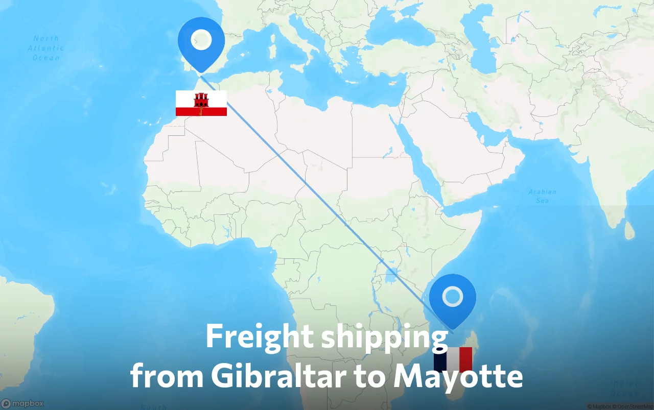 Shipping route from Gibraltar to Mayotte