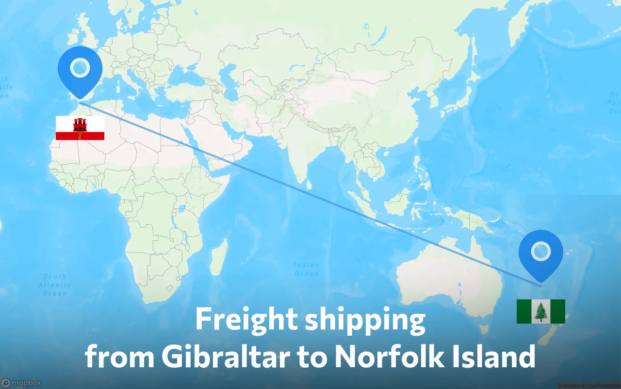Shipping route from Gibraltar to Norfolk Island