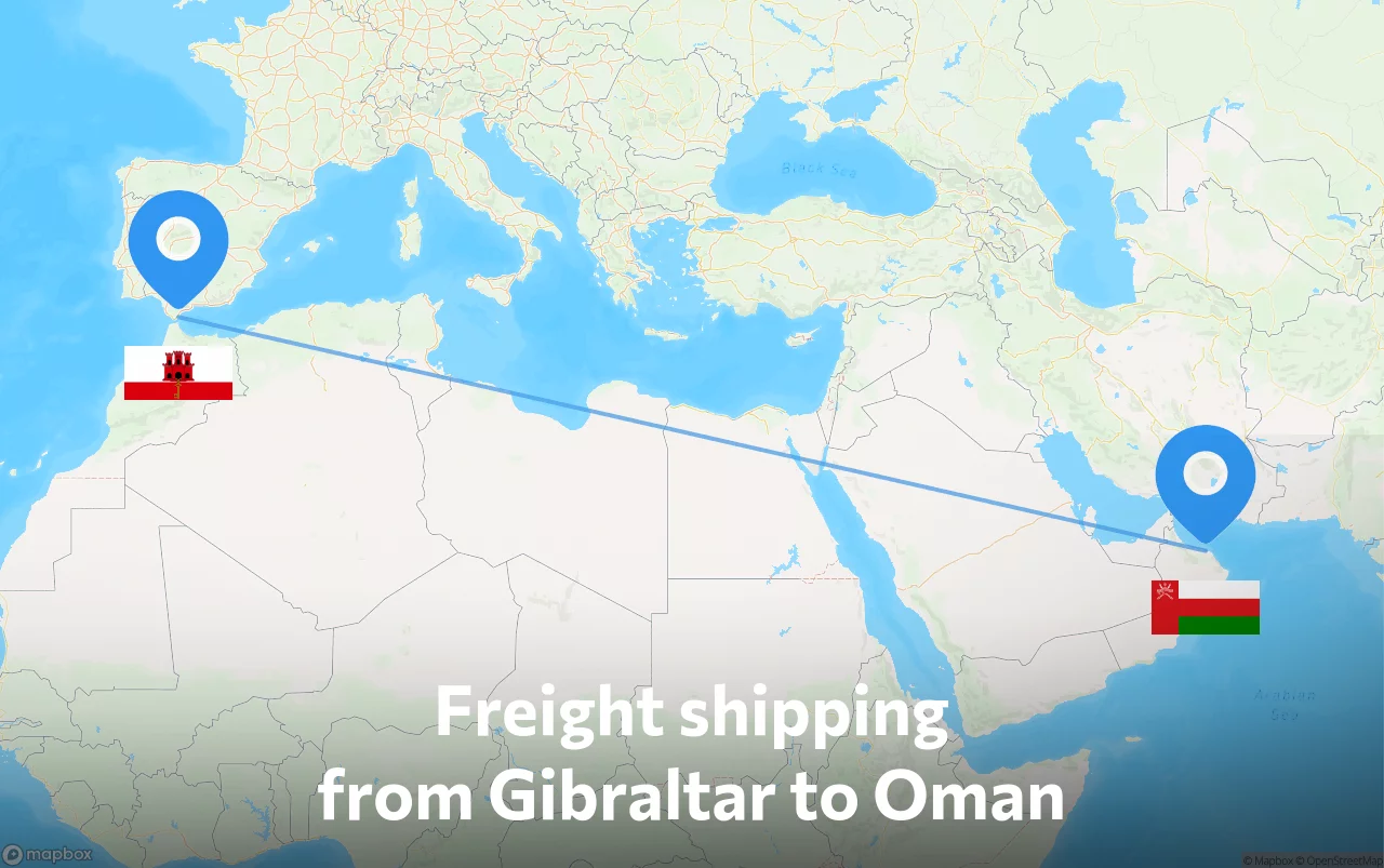 Shipping route from Gibraltar to Oman