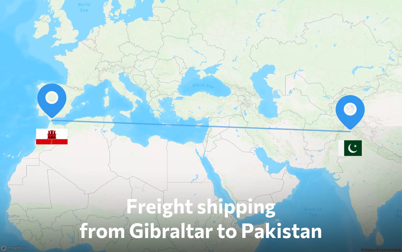 Shipping route from Gibraltar to Pakistan