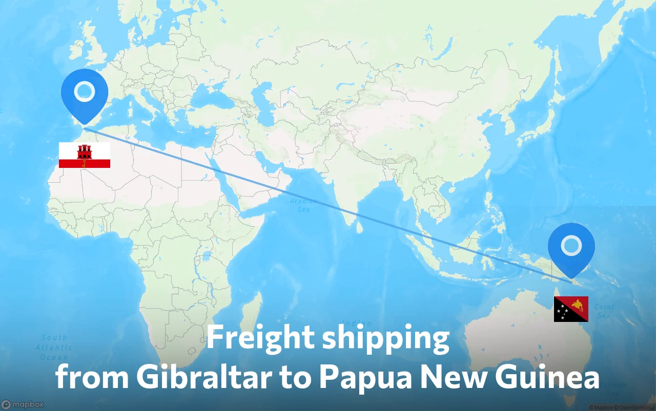 Shipping route from Gibraltar to Papua New Guinea