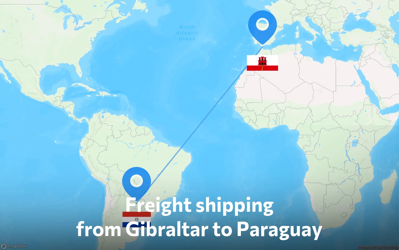 Shipping route from Gibraltar to Paraguay