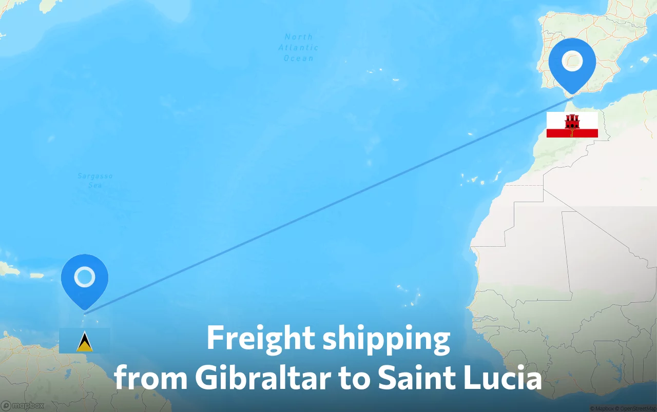 Shipping route from Gibraltar to Saint Lucia