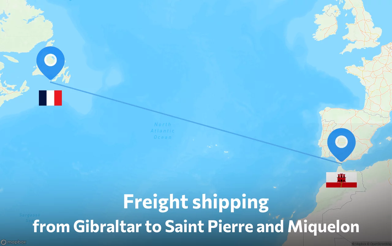 Shipping route from Gibraltar to Saint Pierre and Miquelon