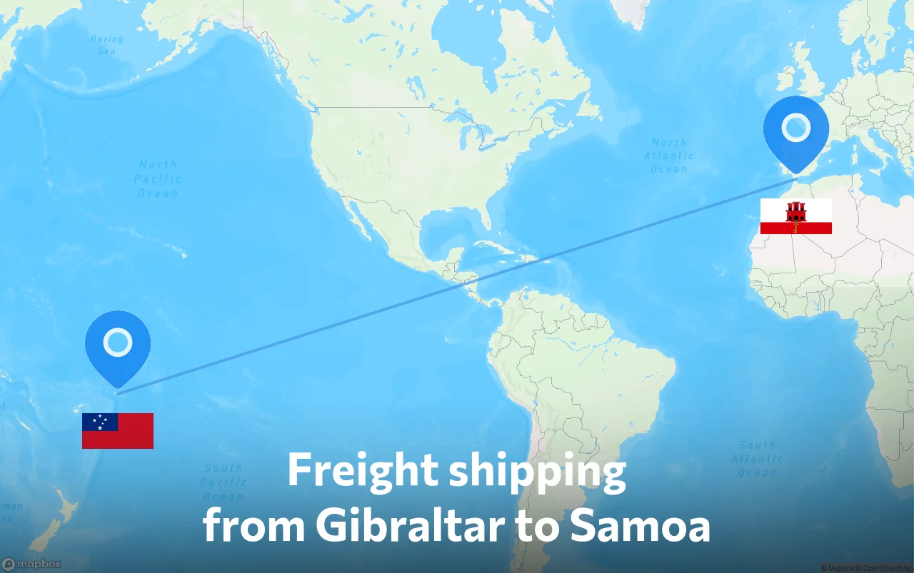 Shipping route from Gibraltar to Samoa