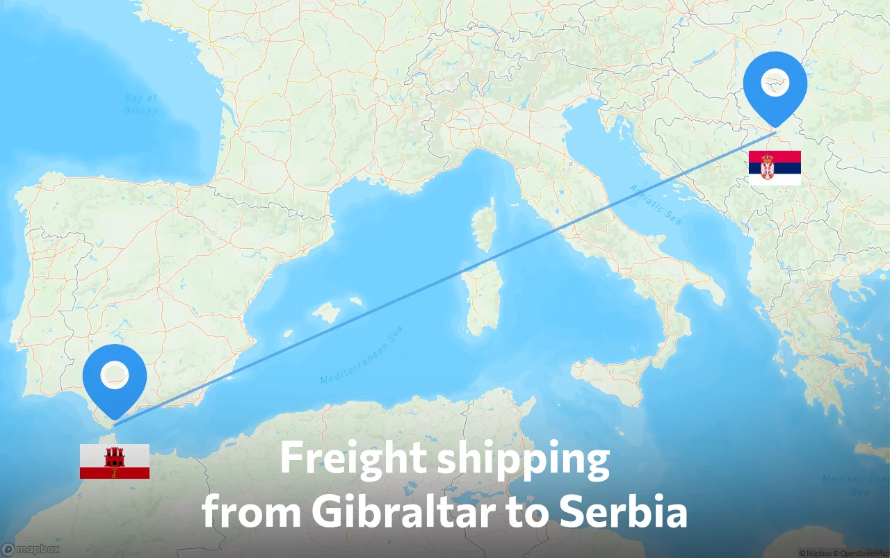 Shipping route from Gibraltar to Serbia