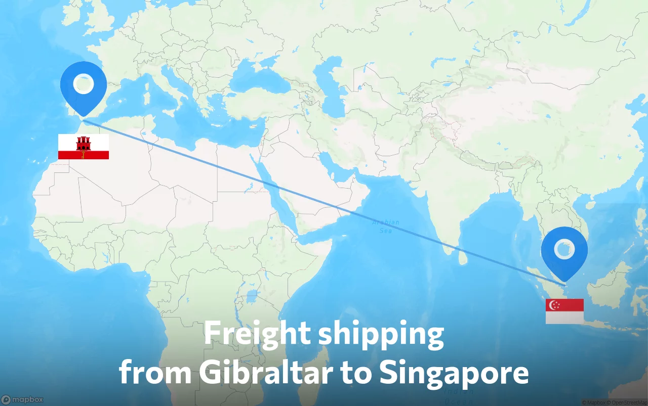 Shipping route from Gibraltar to Singapore